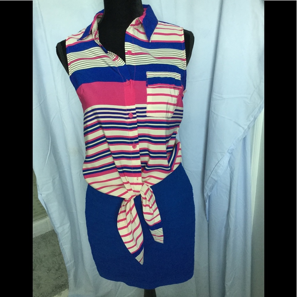 Hot Pink Shirt & Blue Skirt